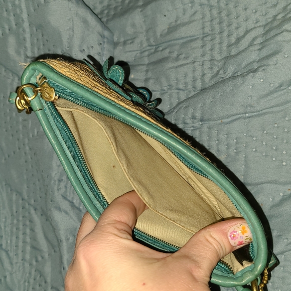 Coach Blue and Tan Mini Bag with Floral Embellishment - Picture 3 of 5